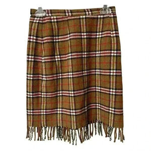 Reclaimed Vintage Brown and Red Wool Plaid Scarf Skirt Size 6P High Waist